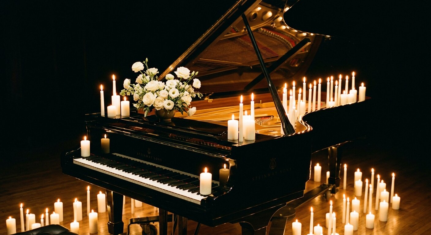 Grand piano with candles